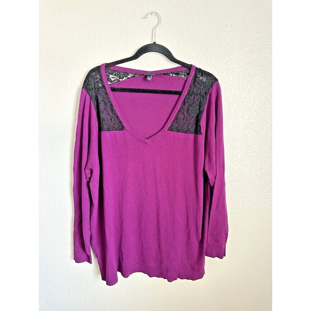 Torrid Sweater Women's Size 4 US 26 Purple Lace Pullover Long Sleeve Black Lace